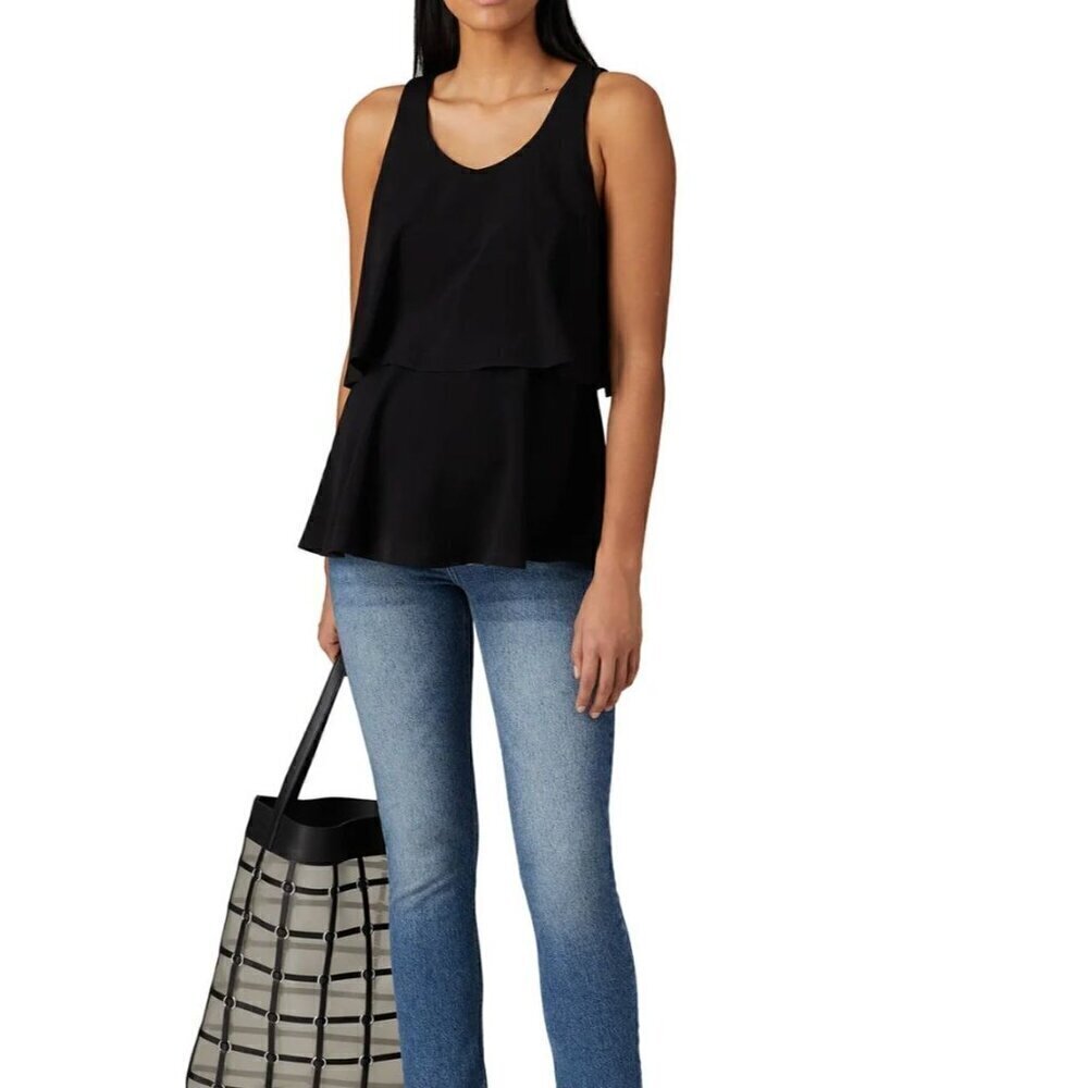 Glowe Black Ruffled Maternity Tank Size L